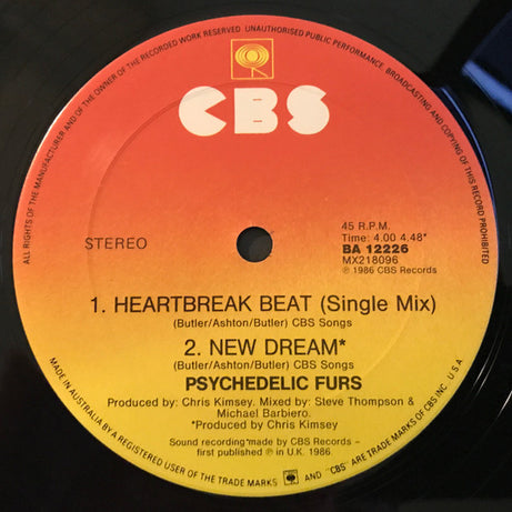 The Psychedelic Furs : Heartbreak Beat (New York Mix) (12", Single)