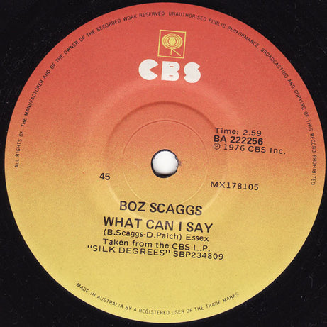 Boz Scaggs : Lido Shuffle / What Can I Say (7", Single)