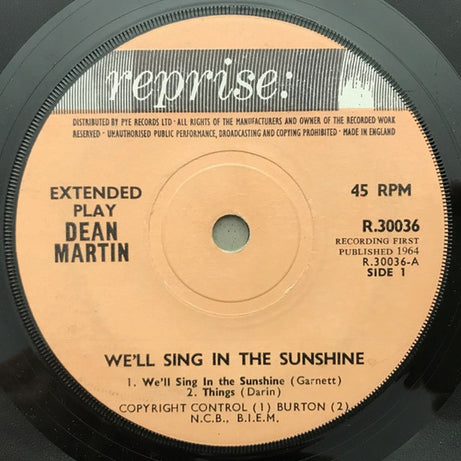 Dean Martin : We'll Sing In The Sunshine (7", EP, Mono)