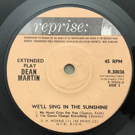 Dean Martin : We'll Sing In The Sunshine (7", EP, Mono)