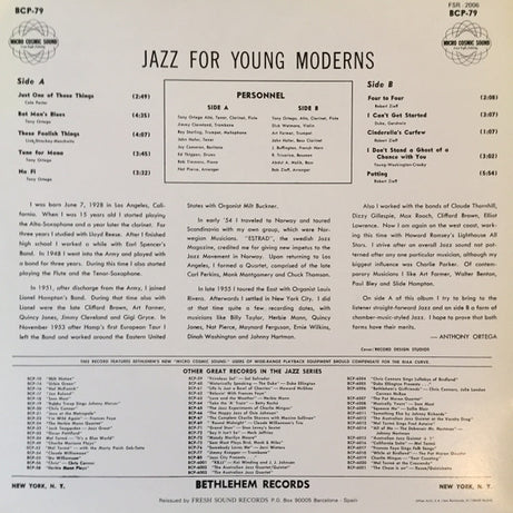 Anthony Ortega : Jazz For Young Moderns (And Old Buzzards, Too) (LP, Album, Mono, RE)