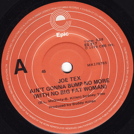 Joe Tex : Ain't Gonna Bump No More (With No Big Fat Woman) (7")