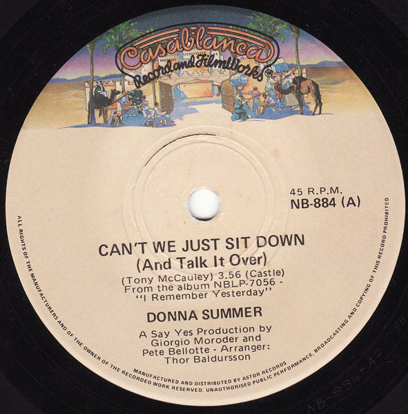 Donna Summer : Can't We Just Sit Down (And Talk It Over) / I Feel Love (7", Single)