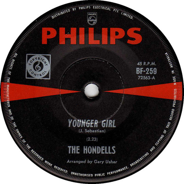 The Hondells : Younger Girl / All American Girl (7", Single)