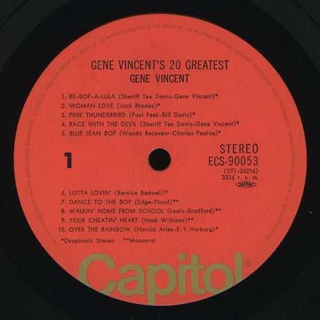 Gene Vincent : Gene Vincent's 20 Greatest (LP, Comp)