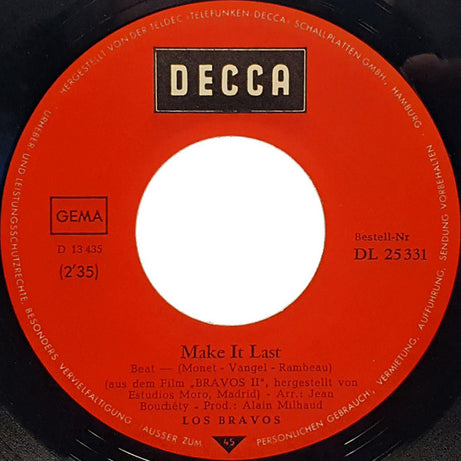 Los Bravos : Bring A Little Lovin' / Make It Last (7", Single)