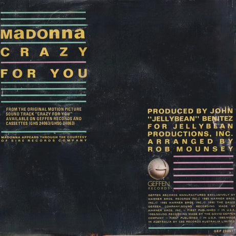 Madonna : Crazy For You (7", Single)