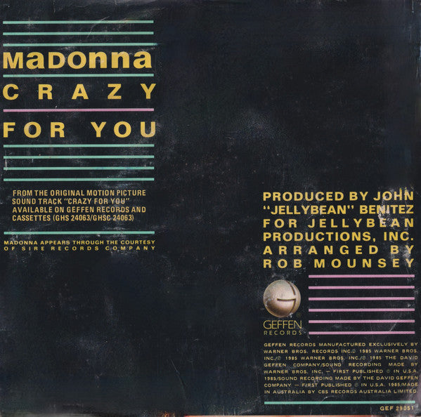 Madonna : Crazy For You (7", Single)
