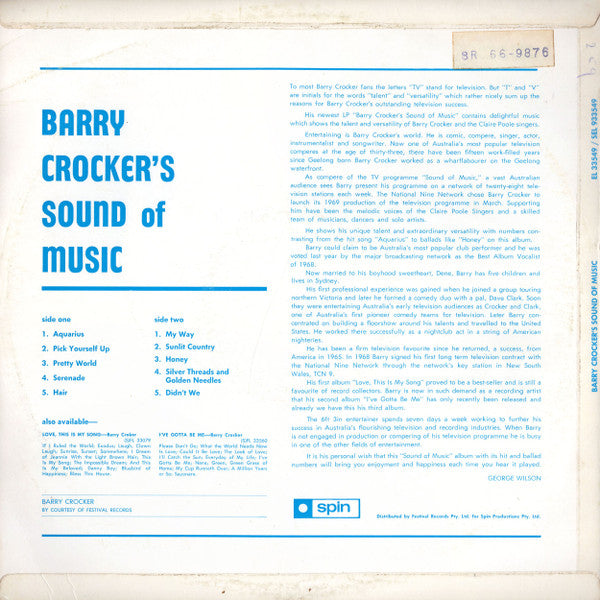 Barry Crocker : Barry Crocker's Sound Of Music (LP)
