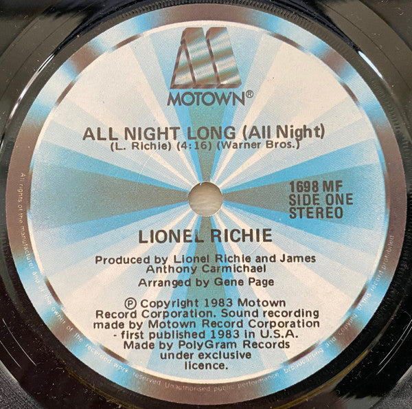 Lionel Richie : All Night Long (All Night) (7", Single)