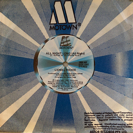 Lionel Richie : All Night Long (All Night) (7", Single)