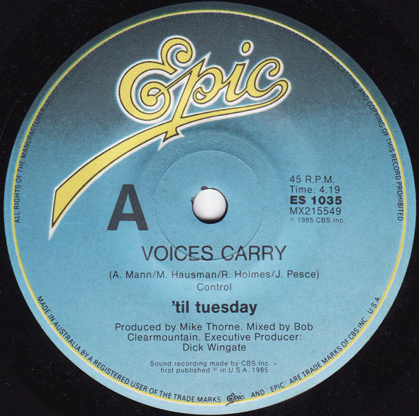 'Til Tuesday : Voices Carry (7", Single)