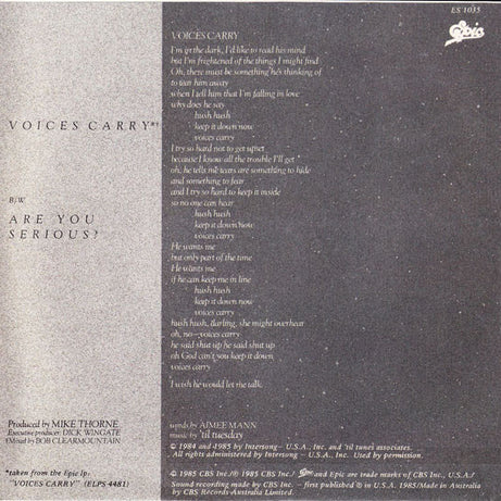 'Til Tuesday : Voices Carry (7", Single)