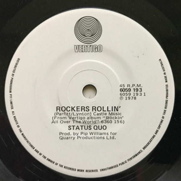 Status Quo : Rockers Rollin' / Hold You Back (7", Single)