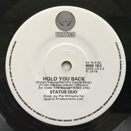Status Quo : Rockers Rollin' / Hold You Back (7", Single)
