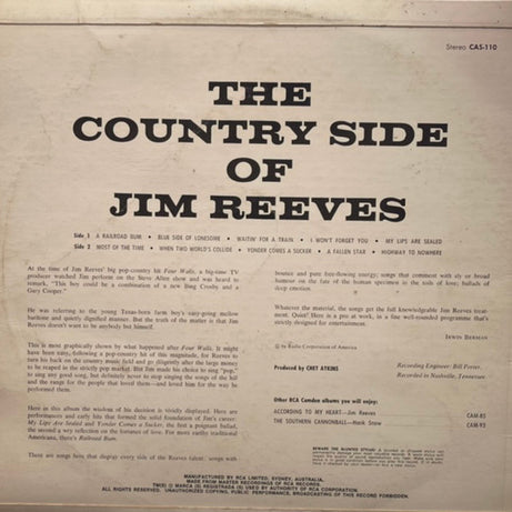 Jim Reeves : The Country Side Of Jim Reeves (LP, Album)