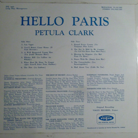 Petula Clark : Hello Paris (LP, Album, RE)