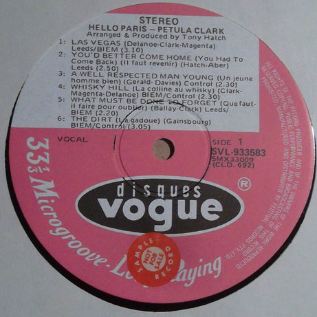Petula Clark : Hello Paris (LP, Album, RE)