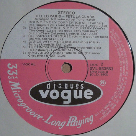 Petula Clark : Hello Paris (LP, Album, RE)