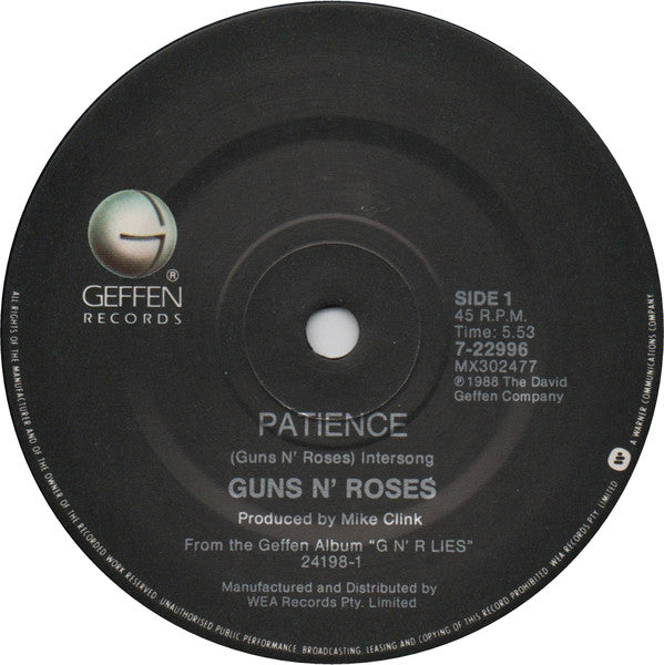 Guns N' Roses : Patience (7", Single)