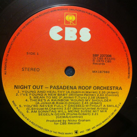 The Pasadena Roof Orchestra : Night Out (LP)