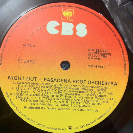 The Pasadena Roof Orchestra : Night Out (LP)
