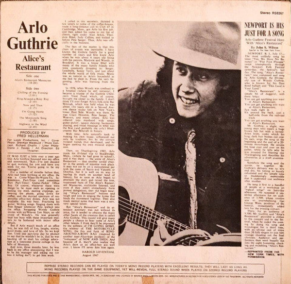 Arlo Guthrie : Alice's Restaurant (LP, Album, RP)