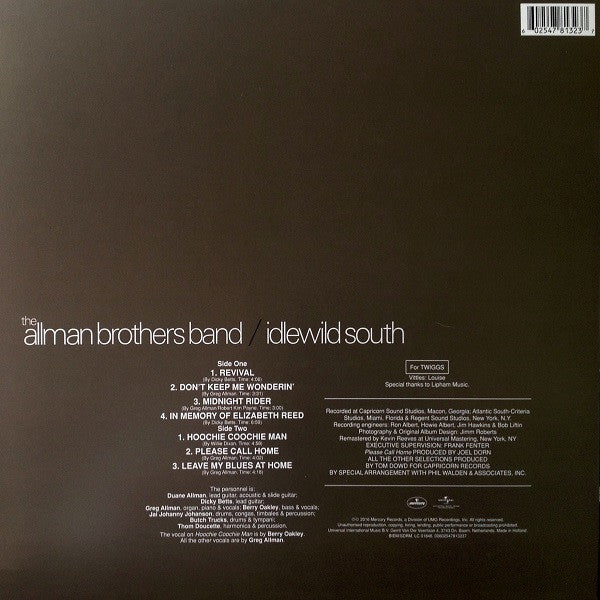 The Allman Brothers Band : Idlewild South (LP, Album, RE, RM, 180)