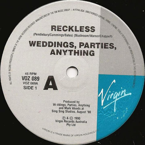 Weddings, Parties, Anything : Reckless (7", Single)