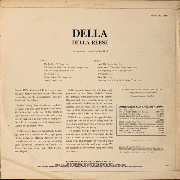 Della Reese : Della (LP, Album, Mono, RE)