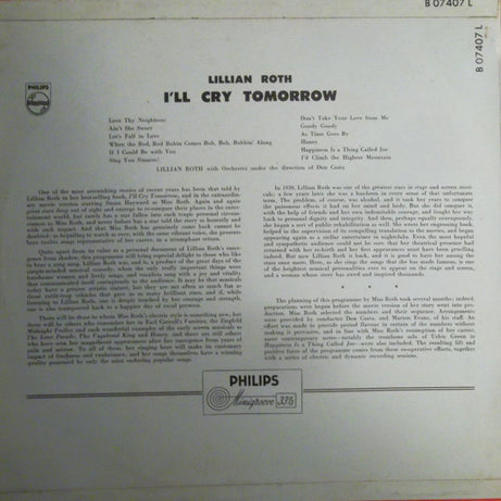 Lillian Roth : I'll Cry Tomorrow (LP, Album)