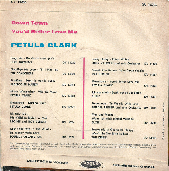Petula Clark : Down Town (7", Single)