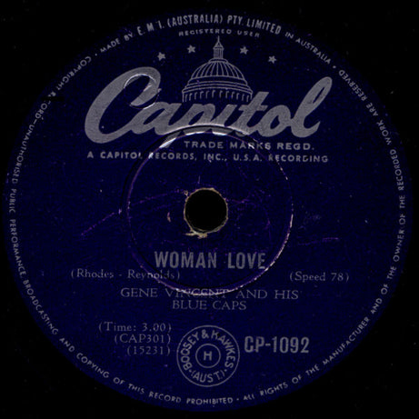 Gene Vincent & His Blue Caps : Be-Bop-A-Lula / Woman Love (Shellac, 10")