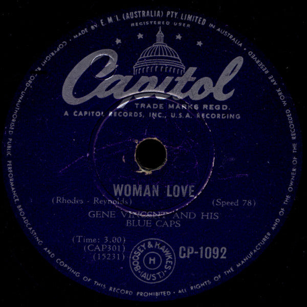 Gene Vincent & His Blue Caps : Be-Bop-A-Lula / Woman Love (Shellac, 10")