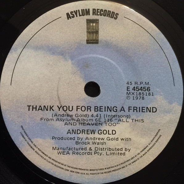 Andrew Gold : Thank You For Being A Friend (7", Single)