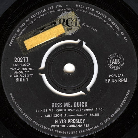 Elvis Presley With The Jordanaires : Kiss Me, Quick (7", EP)