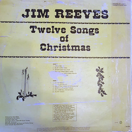 Jim Reeves : Twelve Songs Of Christmas (LP, Album, RE)