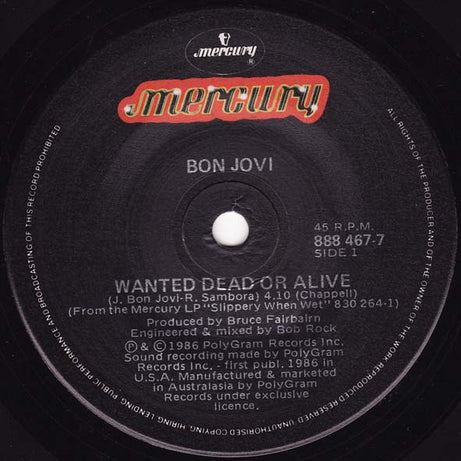 Bon Jovi : Wanted Dead Or Alive (7", Single)