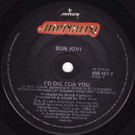 Bon Jovi : Wanted Dead Or Alive (7", Single)