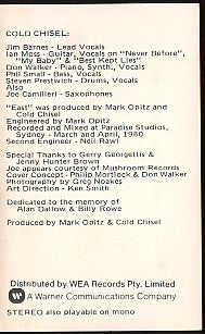 Cold Chisel : East (Cass, Album)