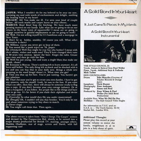 The Style Council : A Solid Bond In Your Heart (7", Single, Blu)