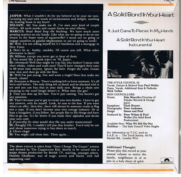 The Style Council : A Solid Bond In Your Heart (7", Single, Blu)