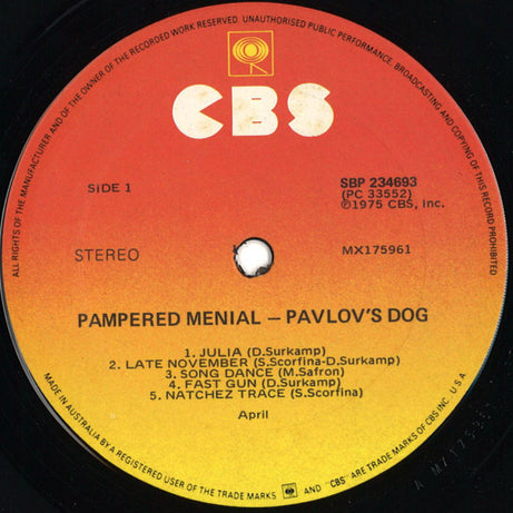 Pavlov's Dog : Pampered Menial (LP, Album, Apr)