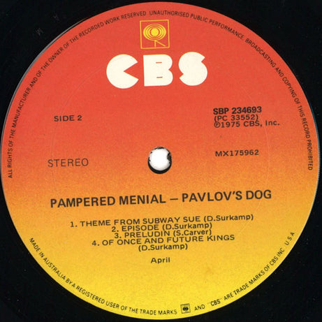 Pavlov's Dog : Pampered Menial (LP, Album, Apr)