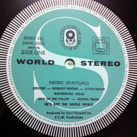 The New World Show Orchestra, The Linden Singers, George Browne, Martin Lawrence (6), Isabelle Lucas, Geoffrey Taylor : Negro Spirituals (LP, Club, RE)