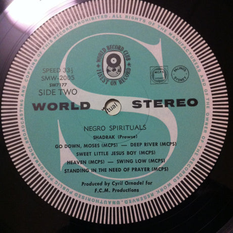 The New World Show Orchestra, The Linden Singers, George Browne, Martin Lawrence (6), Isabelle Lucas, Geoffrey Taylor : Negro Spirituals (LP, Club, RE)