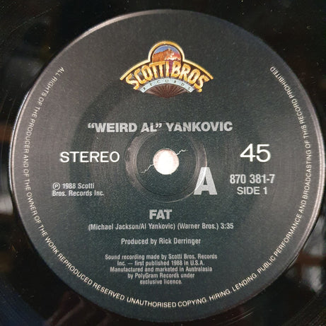 "Weird Al" Yankovic : Fat (7", Single)