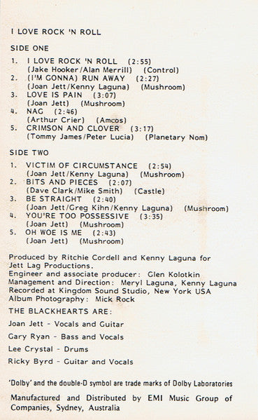 Joan Jett & The Blackhearts : I Love Rock 'N Roll (Cass, Album)