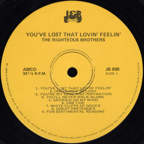 The Righteous Brothers : You've Lost That Lovin' Feelin' 18 Great Hits From The Righteous Brothers (LP, Comp)