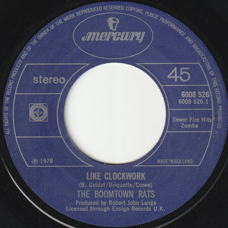 The Boomtown Rats : Like Clockwork (7", Single)